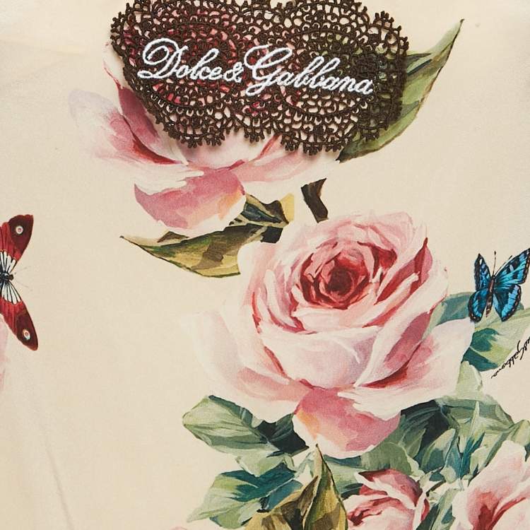 Pre Owned Dolce & Gabbana Pink Floral Print Silk and Lace Trim Cami Top L