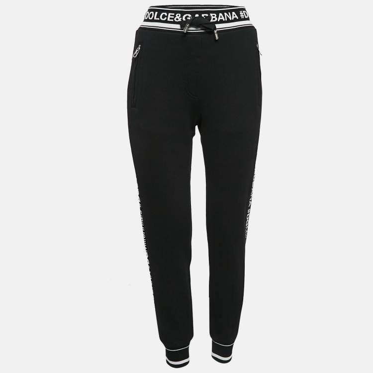 Pre Owned Dolce & Gabbana Black Logo Band Jersey Drawstring Sweatpants XS