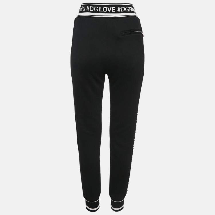 Pre Owned Dolce & Gabbana Black Logo Band Jersey Drawstring Sweatpants XS