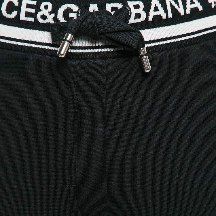 Pre Owned Dolce & Gabbana Black Logo Band Jersey Drawstring Sweatpants XS