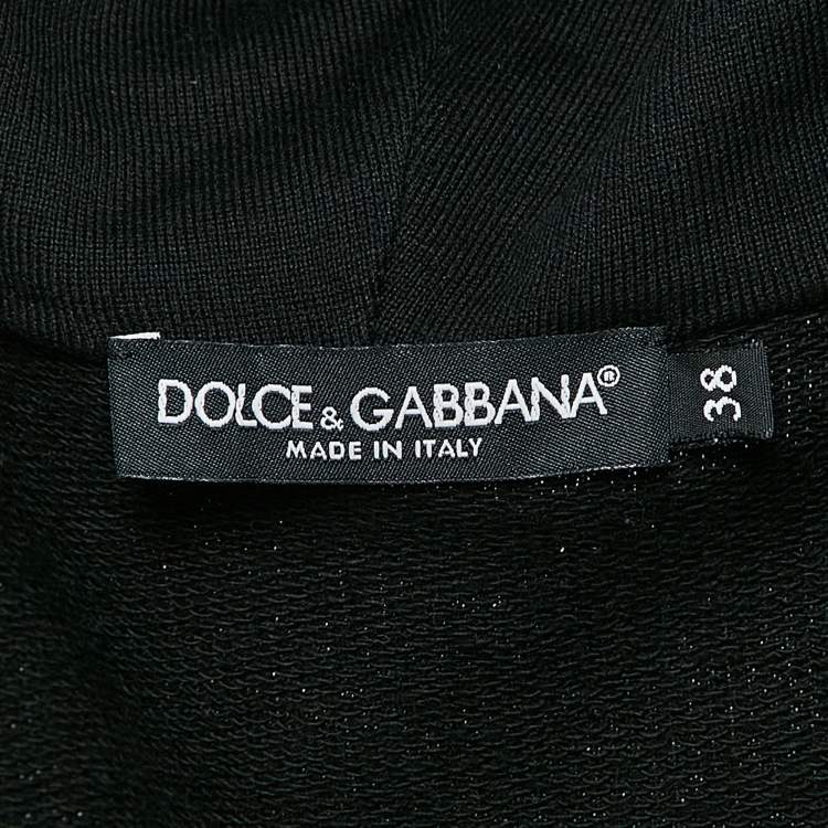 Pre Owned Dolce & Gabbana Black Logo Band Jersey Zip-Up Hooded Sweatshirt S