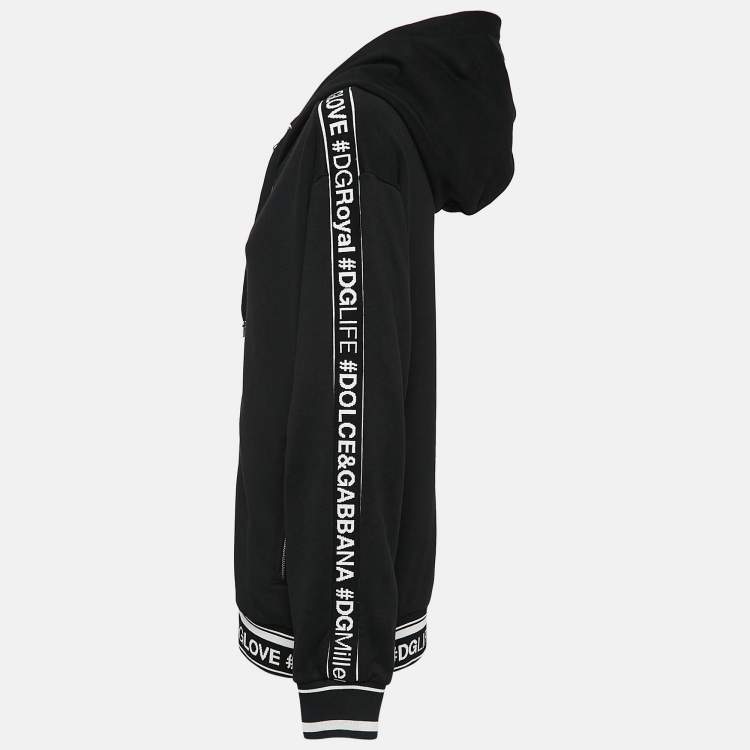 Pre Owned Dolce & Gabbana Black Logo Band Jersey Zip-Up Hooded Sweatshirt S