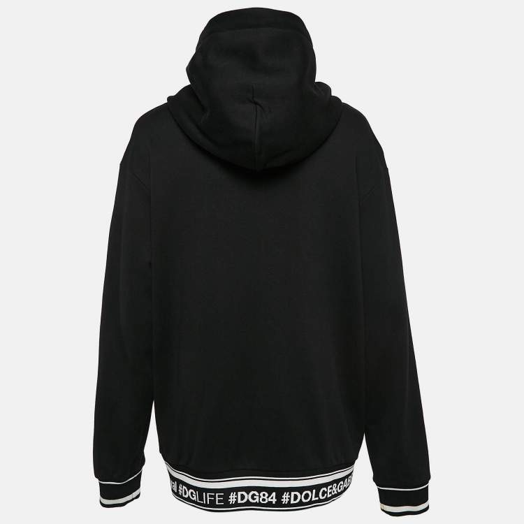 Pre Owned Dolce & Gabbana Black Logo Band Jersey Zip-Up Hooded Sweatshirt S