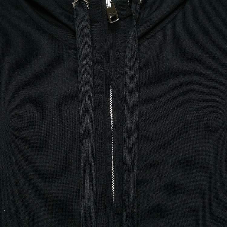 Pre Owned Dolce & Gabbana Black Logo Band Jersey Zip-Up Hooded Sweatshirt S