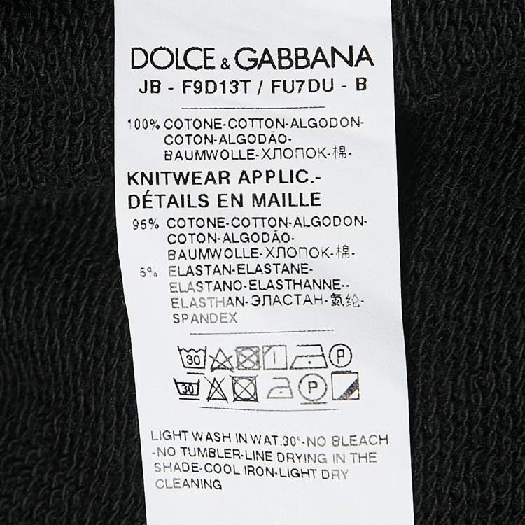 Pre Owned Dolce & Gabbana Black Logo Band Jersey Zip-Up Hooded Sweatshirt S