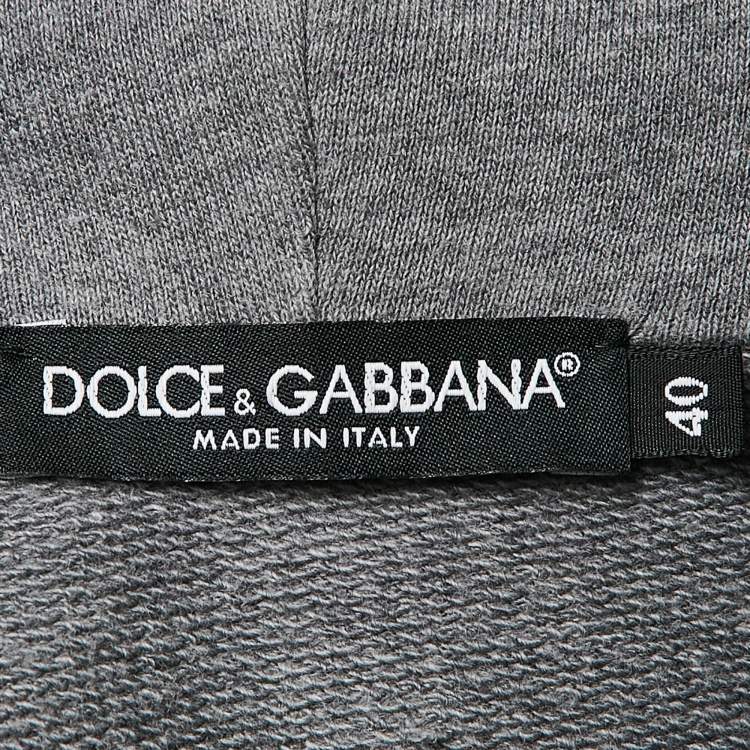 Pre Owned Dolce & Gabbana Grey Logo Band Jersey Hooded Sweatshirt S