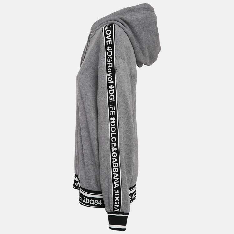 Pre Owned Dolce & Gabbana Grey Logo Band Jersey Hooded Sweatshirt S