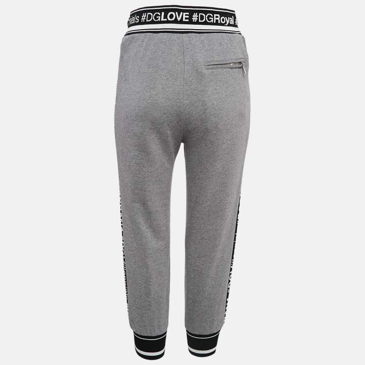 مملوكة مسبقًا Dolce & Gabbana Grey Logo Band Jersey Drawstring Crop Sweatpants S