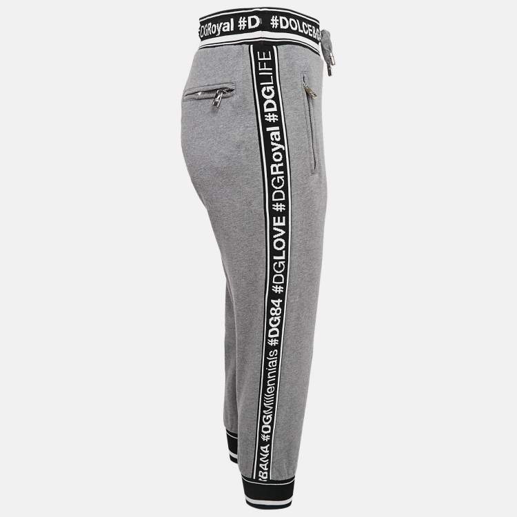 مملوكة مسبقًا Dolce & Gabbana Grey Logo Band Jersey Drawstring Crop Sweatpants S