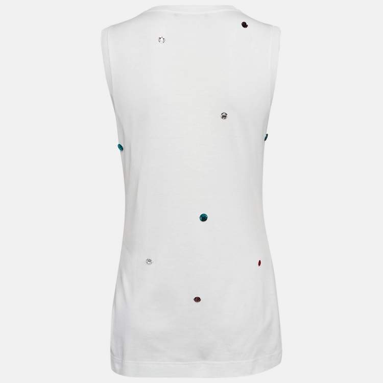Pre Owned Dolce & Gabbana White Crystal Embellished Jersey Tank Top S
