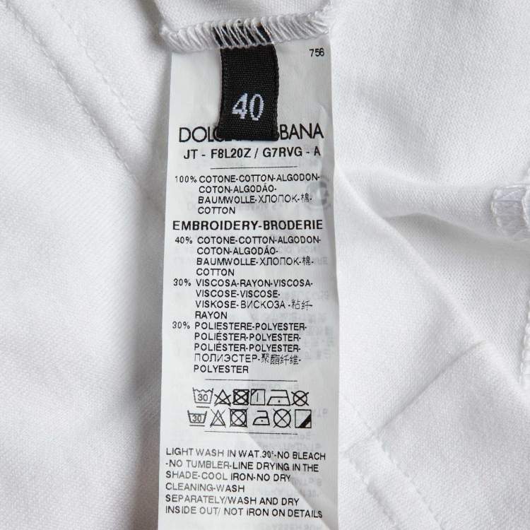 Pre Owned Dolce & Gabbana White Logo Print Cotton Patchwork Detail T-Shirt S