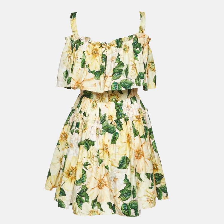 Pre Owned Dolce & Gabbana Yellow Floral Print Flounced Mini Dress M