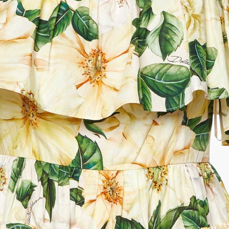 Pre Owned Dolce & Gabbana Yellow Floral Print Flounced Mini Dress M