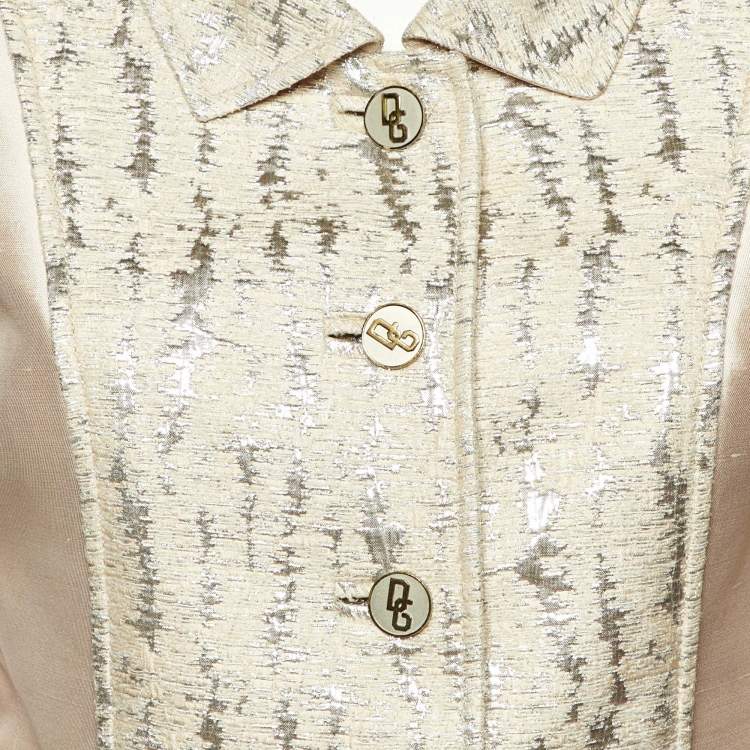 Pre Owned Dolce & Gabbana Beige Silk Blend Lurex Panel Detail Blazer M
