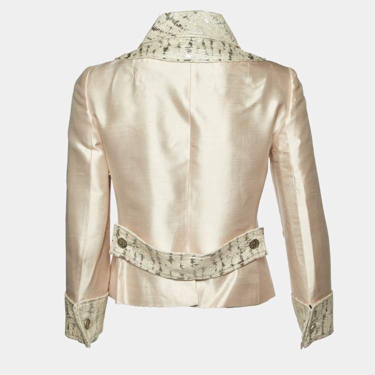 Pre Owned Dolce & Gabbana Beige Silk Blend Lurex Panel Detail Blazer M