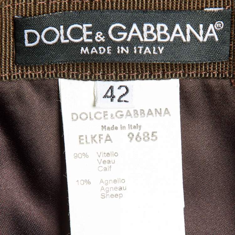 Pre Owned Dolce & Gabbana Brown Floral Applique Suede Midi Skirt M
