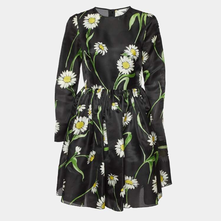 مملوكة مسبقًا Dolce & Gabbana Black Floral Print Silk Flared Short Dress M