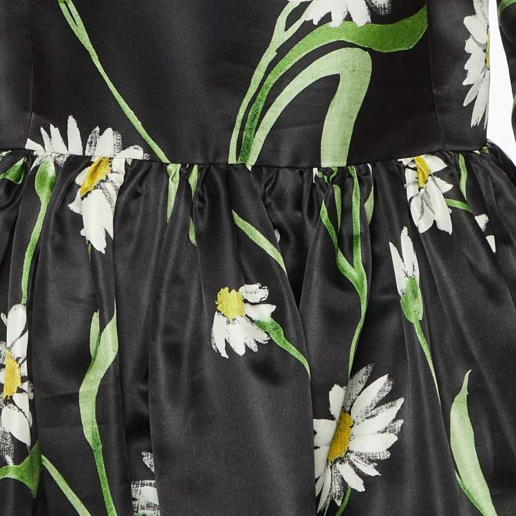 مملوكة مسبقًا Dolce & Gabbana Black Floral Print Silk Flared Short Dress M