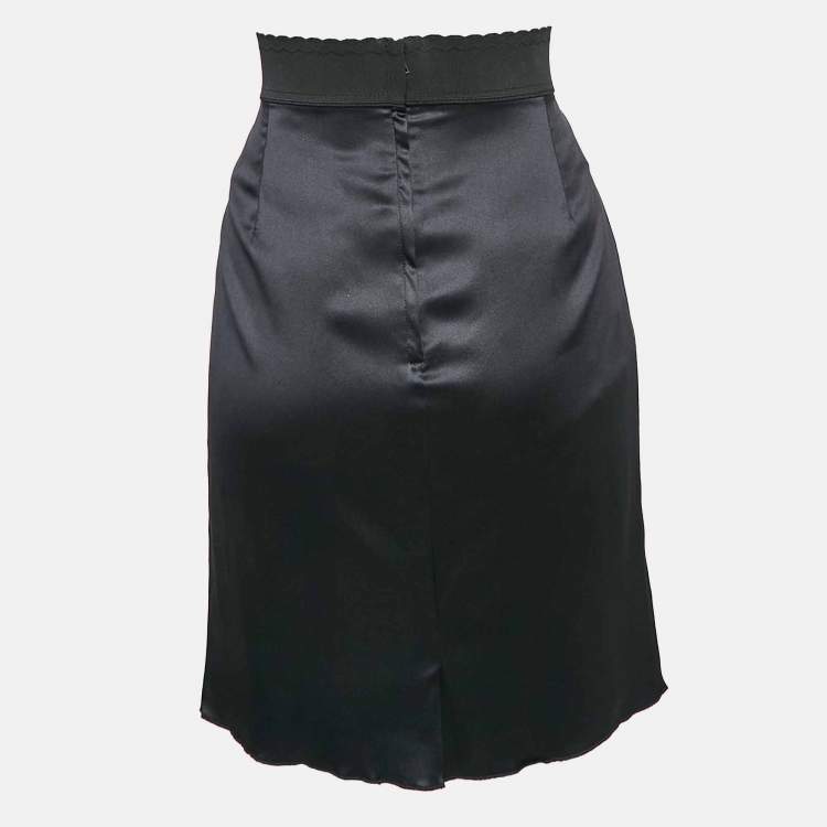 Pre Owned Dolce & Gabbana Black Satin Silk Pencil Skirt M