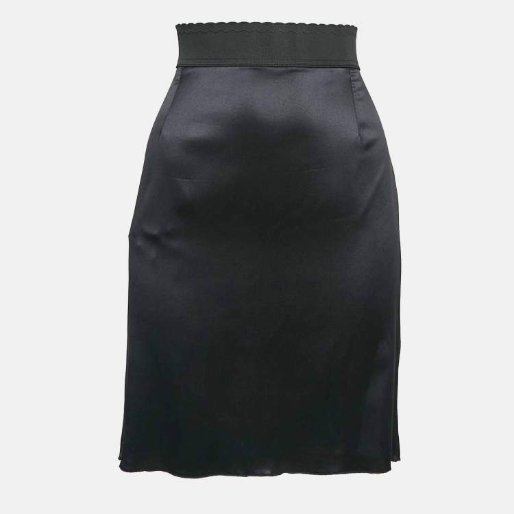 Pre Owned Dolce & Gabbana Black Satin Silk Pencil Skirt M