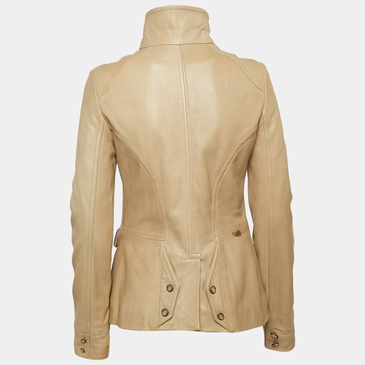 Pre Owned Dolce & Gabbana Beige Embellished Leather Button Detail Jacket M