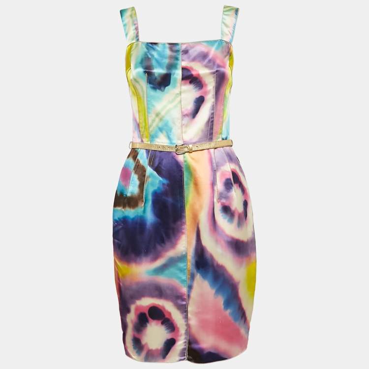 Pre Owned Dolce & Gabbana Multicolor Tie-Dye Print Satin Sheath Dress S