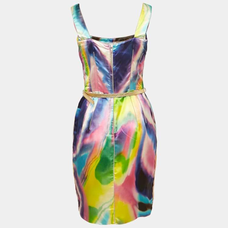 Pre Owned Dolce & Gabbana Multicolor Tie-Dye Print Satin Sheath Dress S