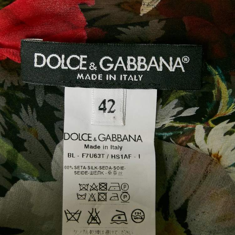 Pre Owned Dolce & Gabbana Black Floral Print Silk Sheer Top M