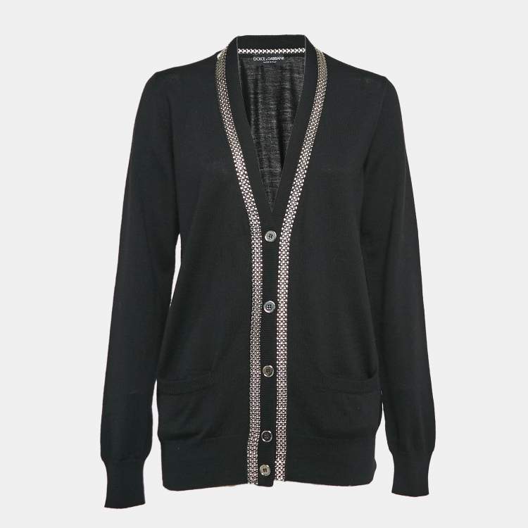 Pre Owned Dolce & Gabbana Black Embellished Wool Cardigan M