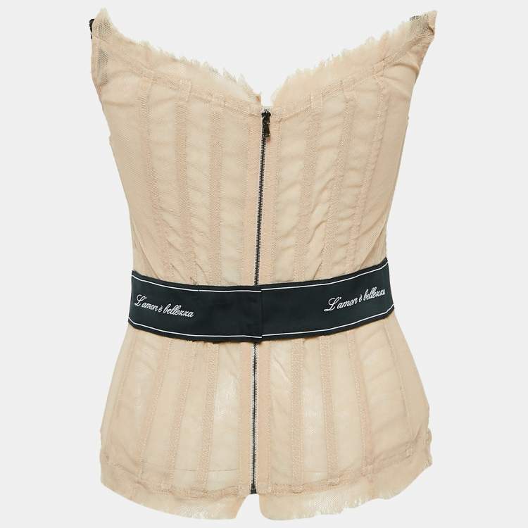 Pre Owned Dolce & Gabbana Nude Tulle Corset Top M