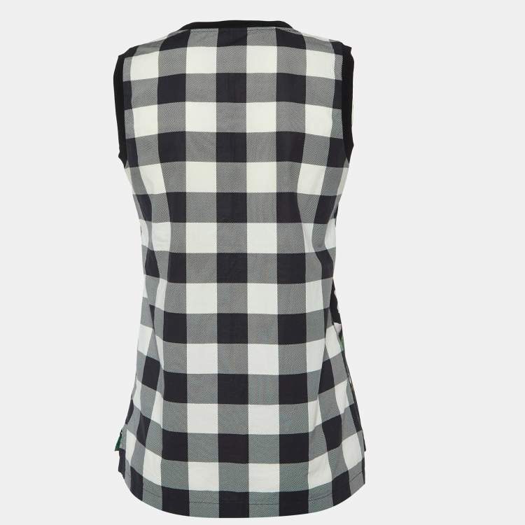 Pre Owned Dolce & Gabbana Black Floral and Checked Print Cotton Sleeveless Top S