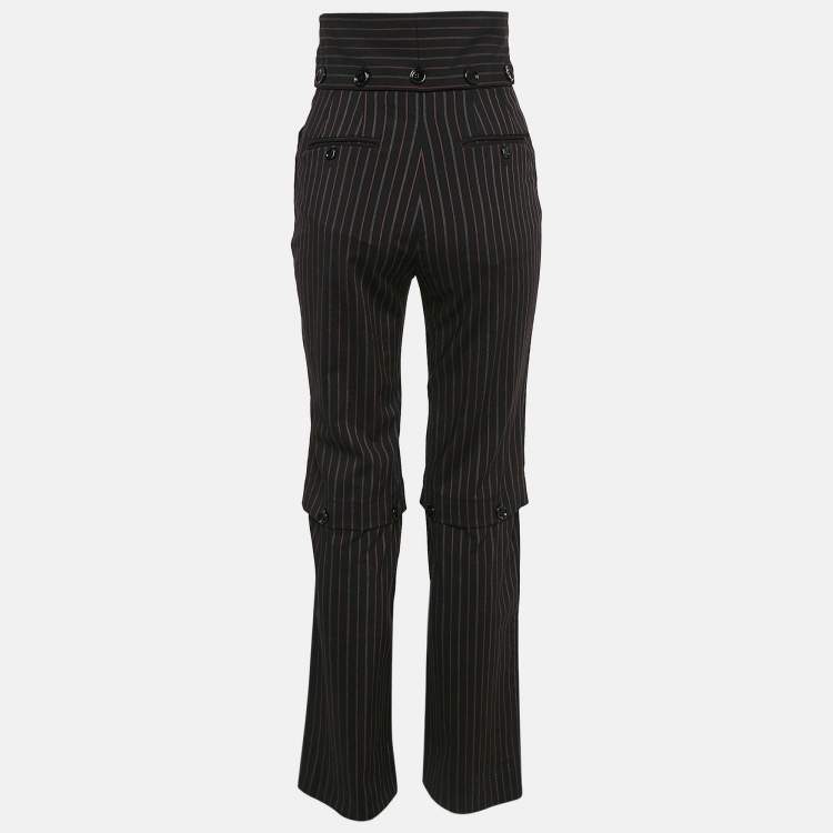 Pre Owned Dolce & Gabbana Black Pinstripe Wool Detachable Detail Trousers S