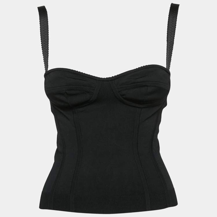 Pre Owned Dolce & Gabbana Black Stretch Knit Corset Top S