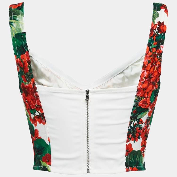 مملوكة مسبقًا Dolce & Gabbana White Geranium Print Jersey Corset Top S