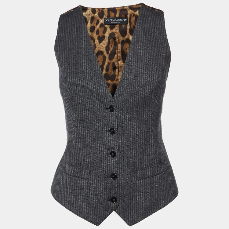 Pre Owned Dolce & Gabbana Dark Grey Stripe Wool Blend Vest S