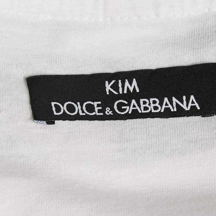 مملوكة مسبقًا Dolce & Gabbana X Kim White Printed Jersey T-Shirt S