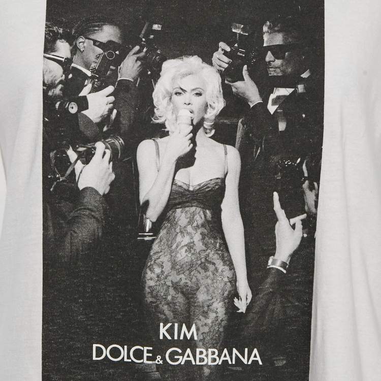 مملوكة مسبقًا Dolce & Gabbana X Kim White Printed Jersey T-Shirt S