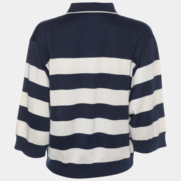 Pre Owned Dolce & Gabbana Blue/White Stretch Knit Stripe Sweatshirt M
