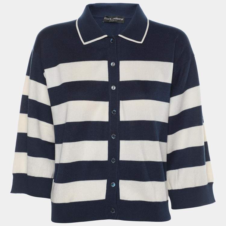 Pre Owned Dolce & Gabbana Blue/White Stretch Knit Stripe Sweatshirt M