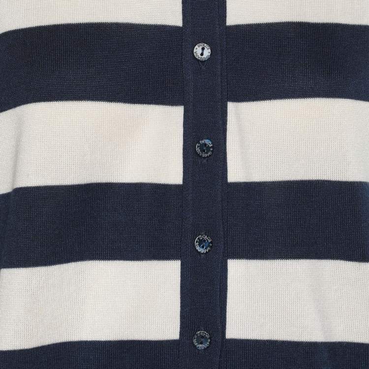 Pre Owned Dolce & Gabbana Blue/White Stretch Knit Stripe Sweatshirt M
