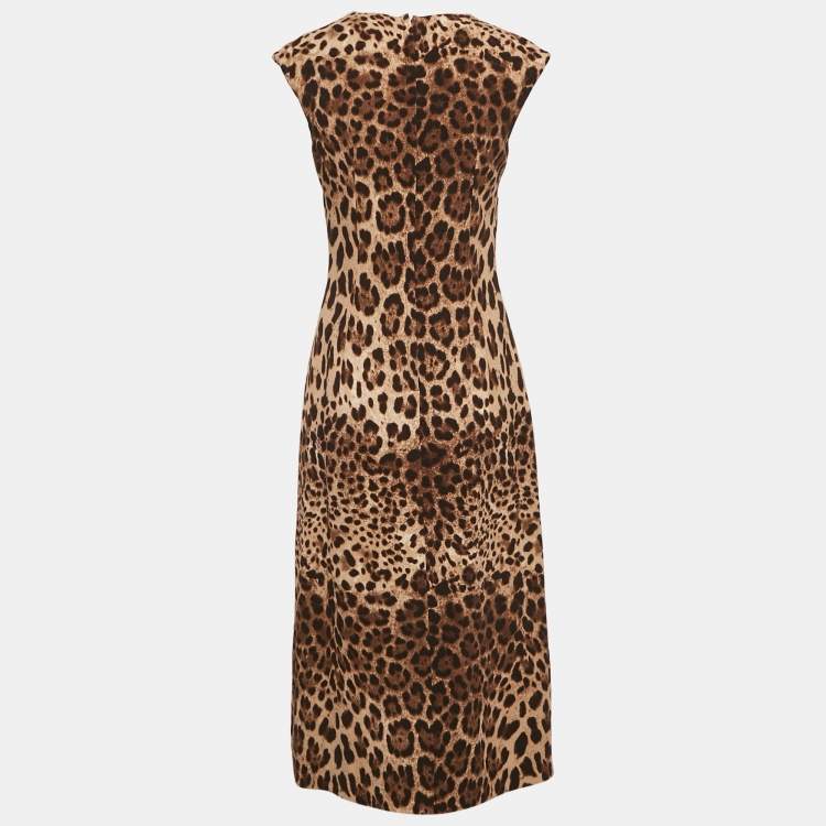 مملوكة مسبقًا Dolce & Gabbana Brown Leopard Print Wool Midi Dress S