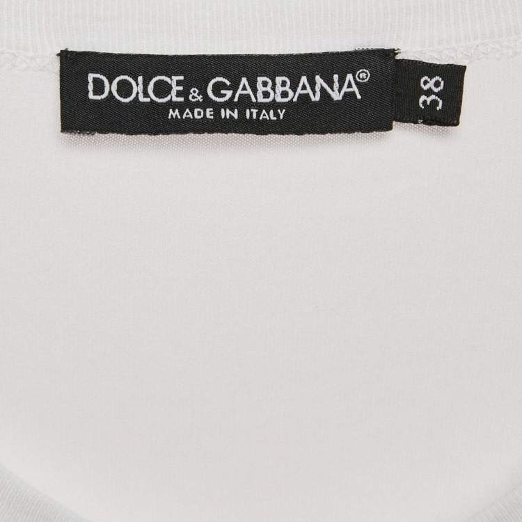 Pre Owned Dolce & Gabbana White Logo Print Jersey Crew Neck T-Shirt S
