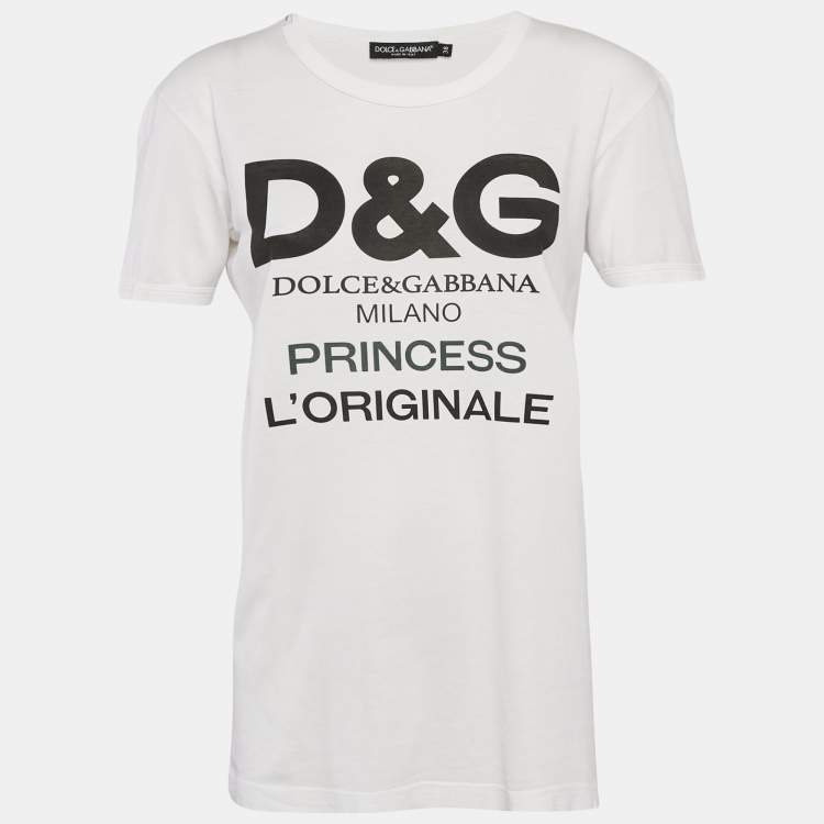 Pre Owned Dolce & Gabbana White Logo Print Jersey Crew Neck T-Shirt S