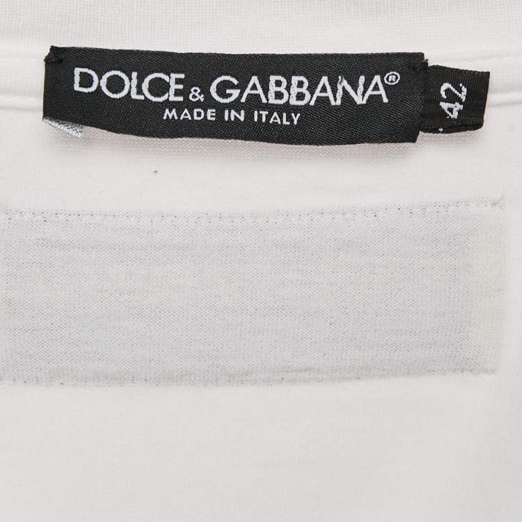 Pre Owned Dolce & Gabbana White Logo Heart Glitter Print Jersey T-Shirt M