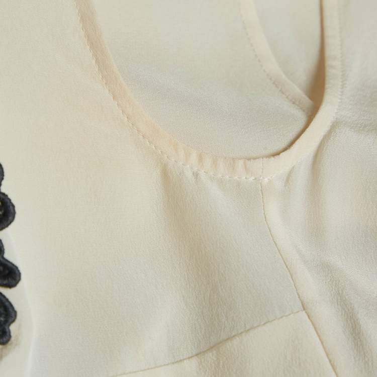 Pre Owned Dolce & Gabbana Cream Lace Trim Silk Sleeveless Blouse M