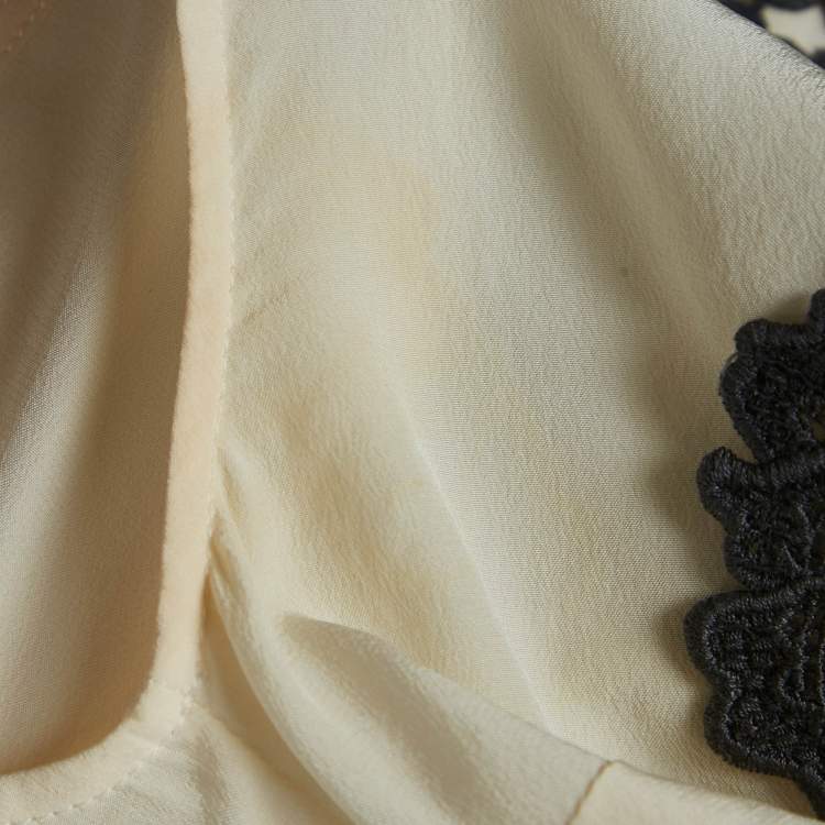 Pre Owned Dolce & Gabbana Cream Lace Trim Silk Sleeveless Blouse M