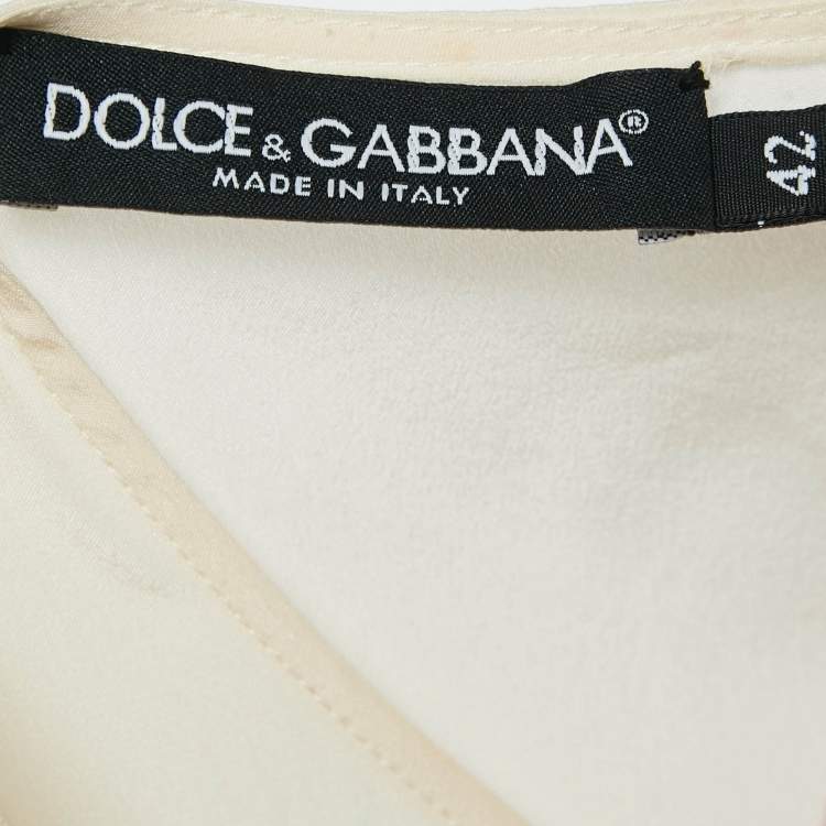Pre Owned Dolce & Gabbana Cream Lace Trim Silk Sleeveless Blouse M