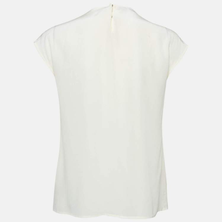 Pre Owned Dolce & Gabbana Cream Lace Trim Silk Sleeveless Blouse M