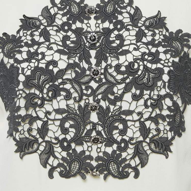 Pre Owned Dolce & Gabbana Cream Lace Trim Silk Sleeveless Blouse M
