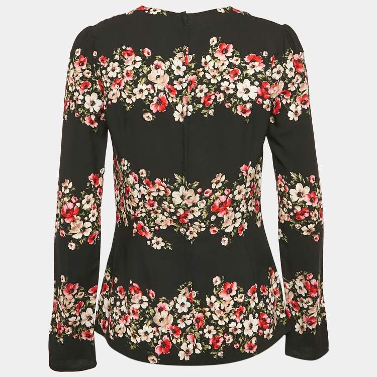 Pre Owned Dolce & Gabbana Black Floral Print Crepe Long Sleeve Blouse M